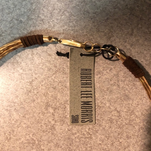 Robert Lee Morris Gold Tone Wire Collar Necklace Geometric Turquoise Pendant NWT - Picture 6 of 12